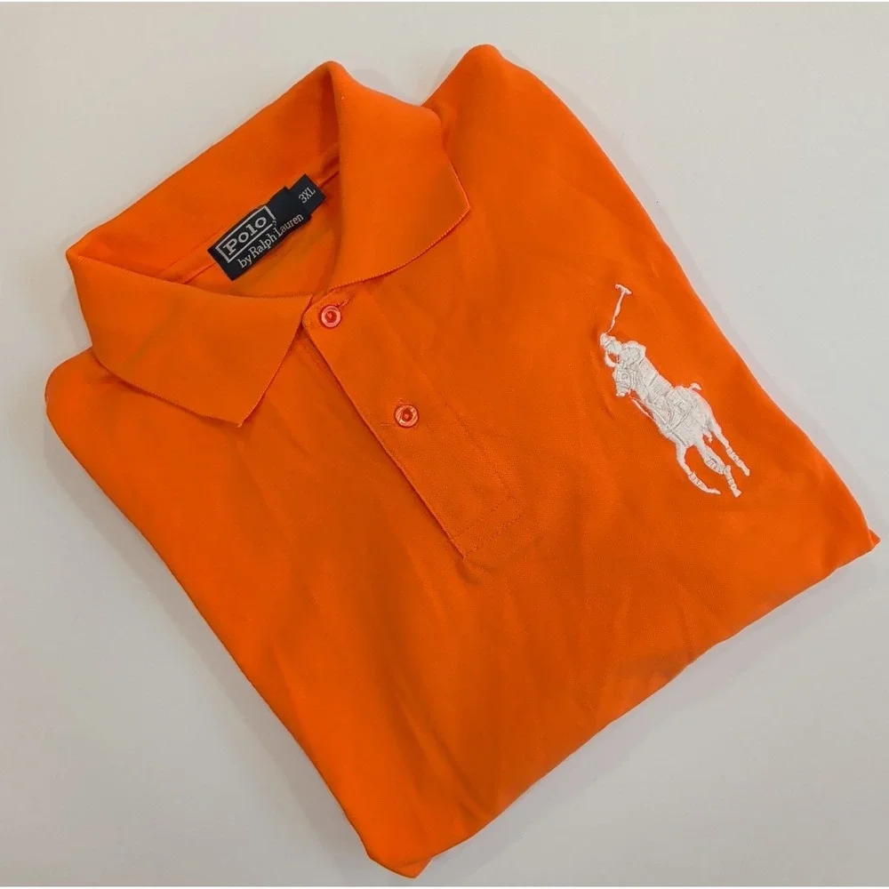 Vintage Ralph Lauren Polo Shirt Mens XL Orange Big Pony Number 3 Preppy Campus